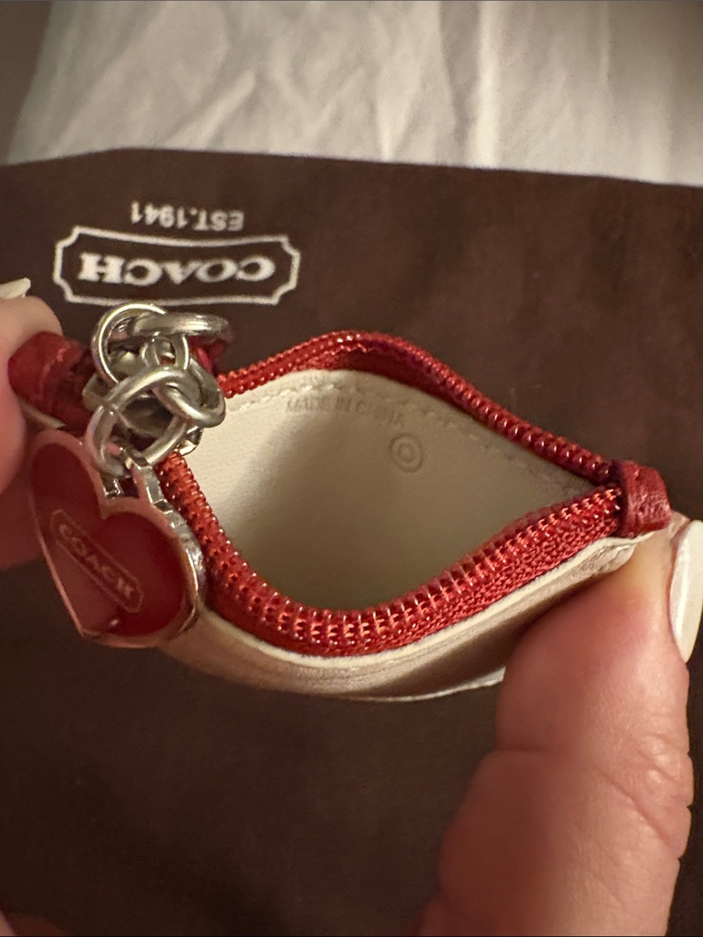 Coach Red and White Keychain Wallet with Heart Charm - Picture 7 of 7